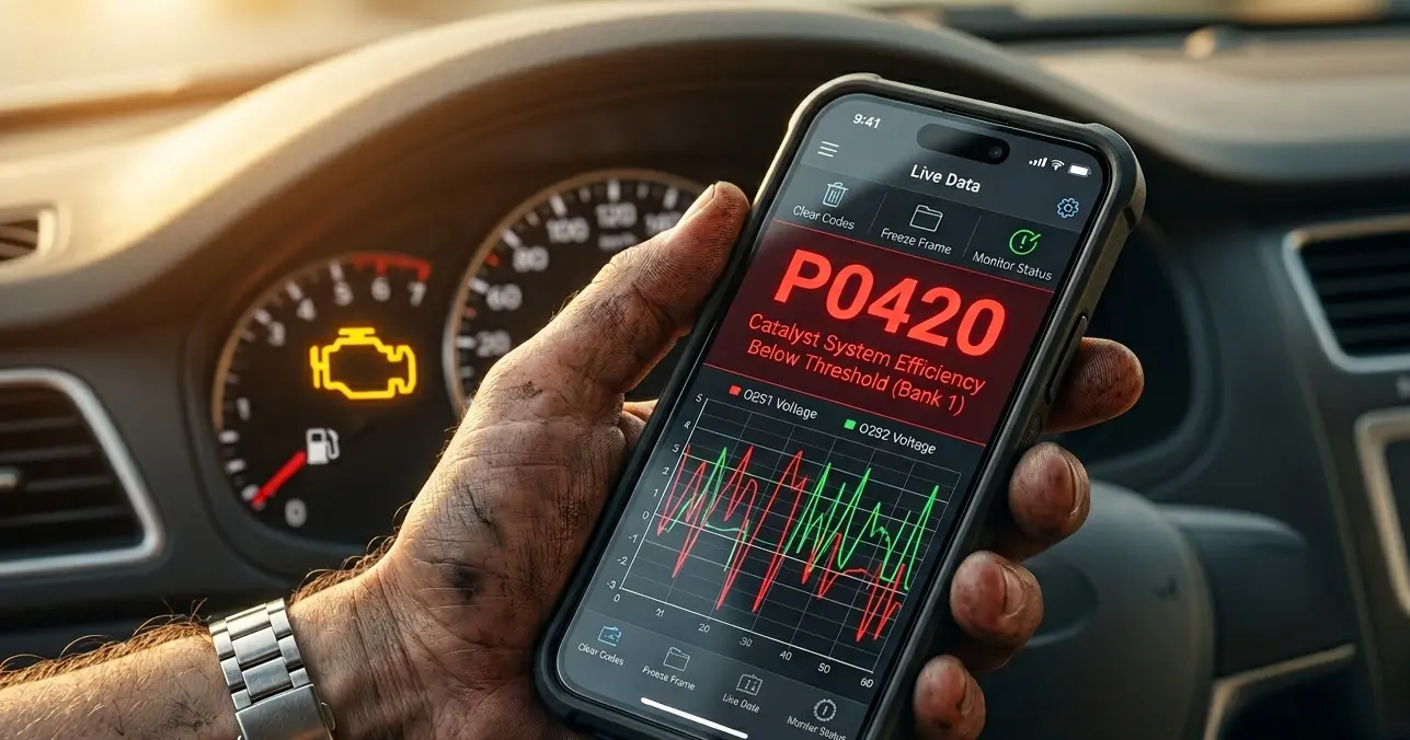 شرح Catalyst Monitor وكود P0420: ليه دبة التلوث مو دائماً خربانة؟